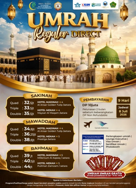 UMRAH REGULER 9 H - DIRECT - RAHMAH - AWAL JULI 2026