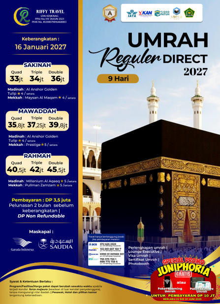 UMRAH REGULER 9H - RAHMAH - 16 JANUARI 2027