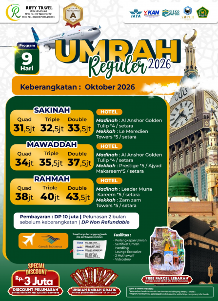 UMRAH REGULER 9 H - DIRECT - RAHMAH- OKTOBER 2026