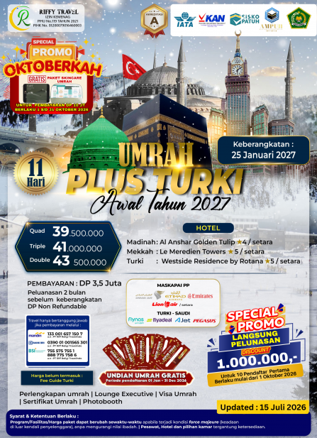 UMRAH PLUS TURKEY 11 HARI - JANUARI 2027