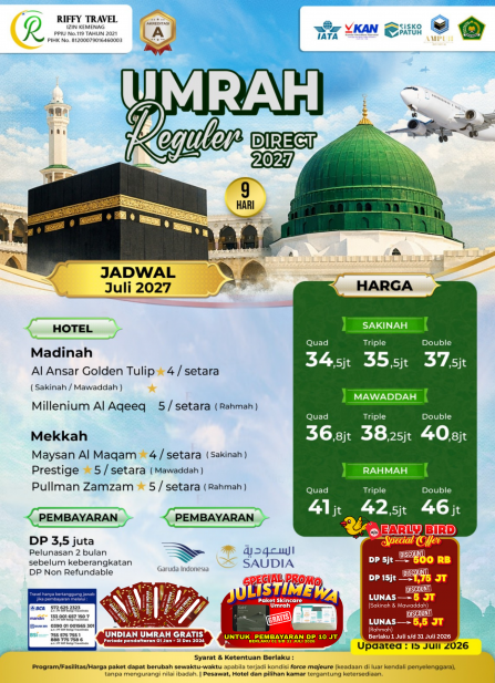 UMRAH REGULER 9 H - DIRECT - SAKINAH - JULI 2027