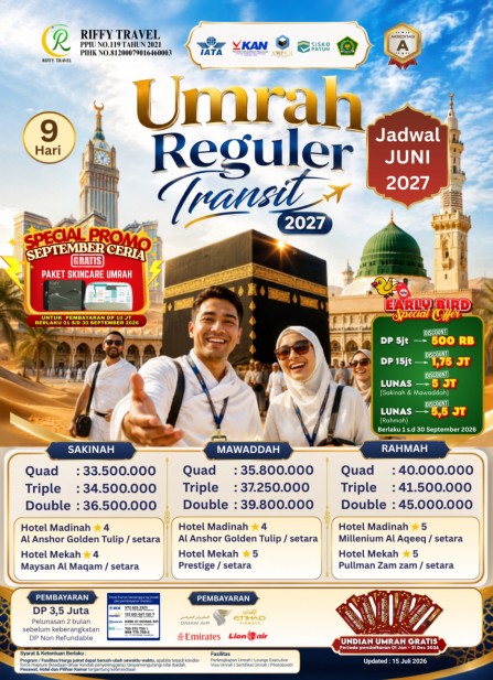 UMRAH REGULER 9 H - TRANSIT - RAHMAH - (JUNI 2027)