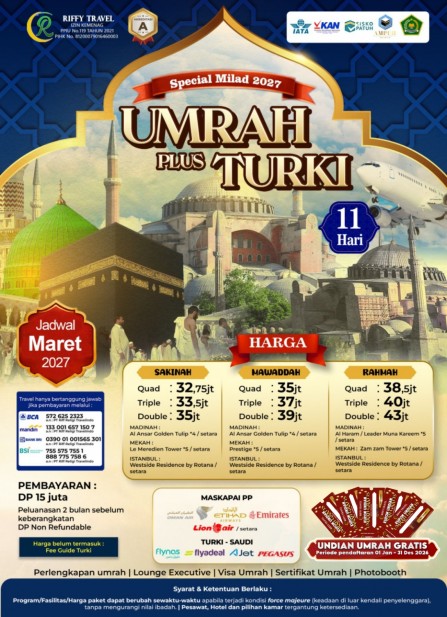 UMRAH PLUS TURKEY MILAD 11H - MAWADDAH ( MARET 2027)