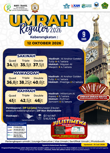 UMRAH REGULER 9 H - DIRECT - MAWADDAH - OKTOBER 2026