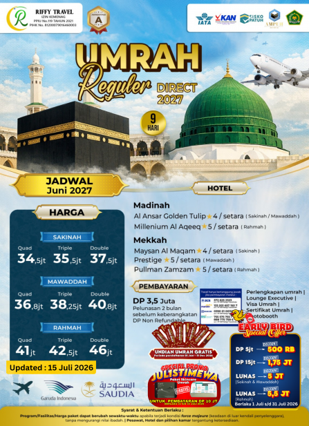 UMRAH REGULER 9 H - DIRECT - SAKINAH - JUNI 2027