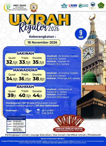 UMRAH REGULER 9 H - DIRECT - RAHMAH- NOVEMBER 2026