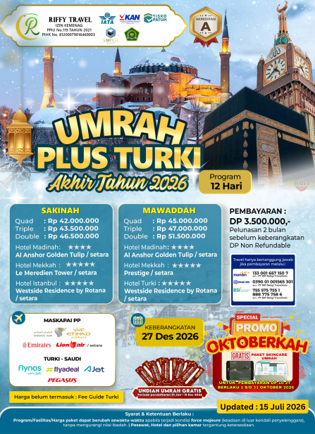 Umrah Plus Turkey 12 Hari - Mawaddah - Akhir Tahun 2026