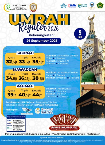 UMRAH REGULER 9 H - DIRECT - SAKINAH - SEPTEMBER 2026
