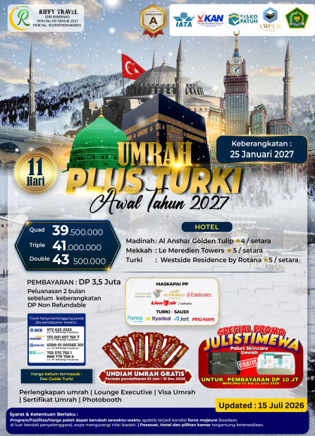 UMRAH PLUS TURKEY 11 HARI - JANUARI 2027