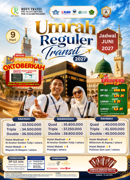 UMRAH REGULER 9 H - TRANSIT - RAHMAH - (JUNI 2027)