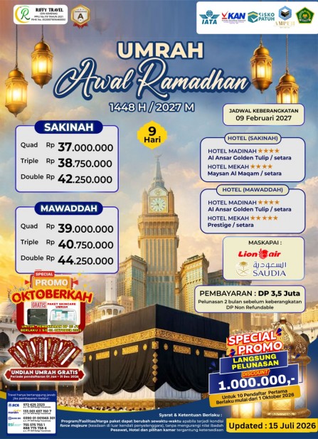UMRAH AWAL RAMADHAN - SAKINAH (9 HARI) - 9 FEBRUARI 2027