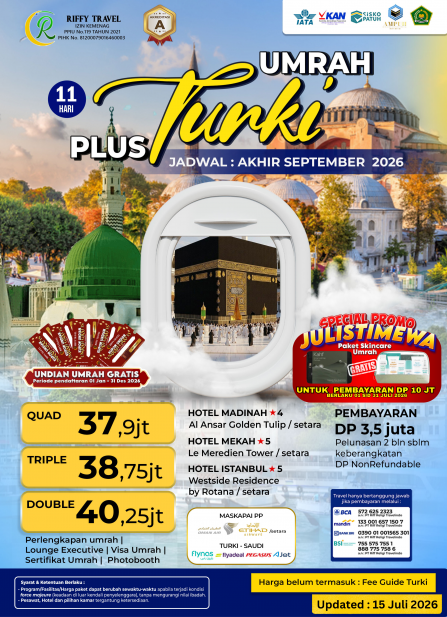 UMRAH PLUS TURKEY SAKINAH 11 HARI - AKHIR SEPTEMBER 2026