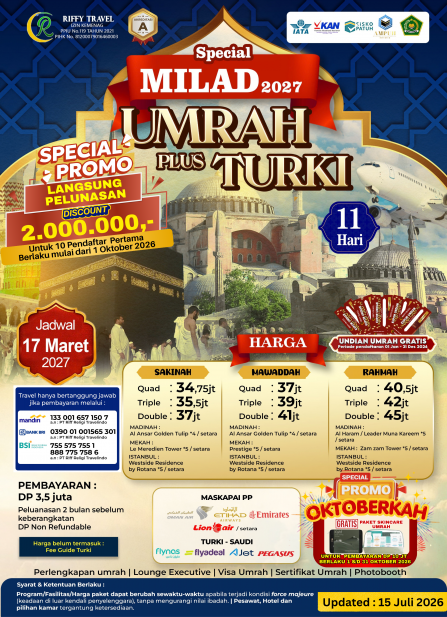 UMRAH PLUS TURKEY MILAD 11H - MAWADDAH (17 MARET 2027)