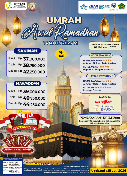 UMRAH AWAL RAMADHAN - SAKINAH (9 HARI) - 9 FEBRUARI 2027