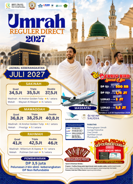 UMRAH REGULER 9 H - DIRECT - MAWADDAH - JULI 2027