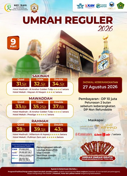 UMRAH REGULER 9 H - TRANSIT - MAWADDAH (AGUSTUS 2026)