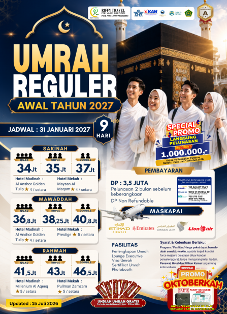 UMRAH REGULER 9H - RAHMAH - 31 JANUARI 2027