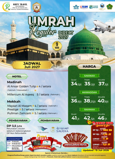 UMRAH REGULER 9 H - DIRECT - SAKINAH - JULI 2027