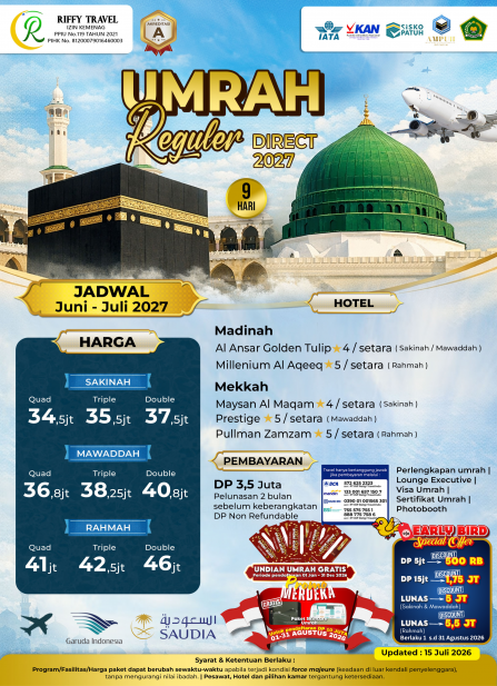 UMRAH REGULER 9 H - DIRECT - MAWADDAH - JUNI 2027