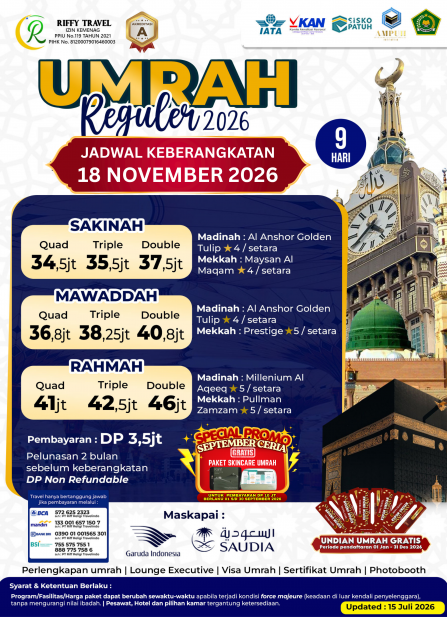 UMRAH REGULER 9 H - DIRECT - RAHMAH- NOVEMBER 2026