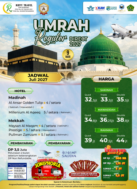 UMRAH REGULER 9 H - DIRECT - MAWADDAH - JULI 2027