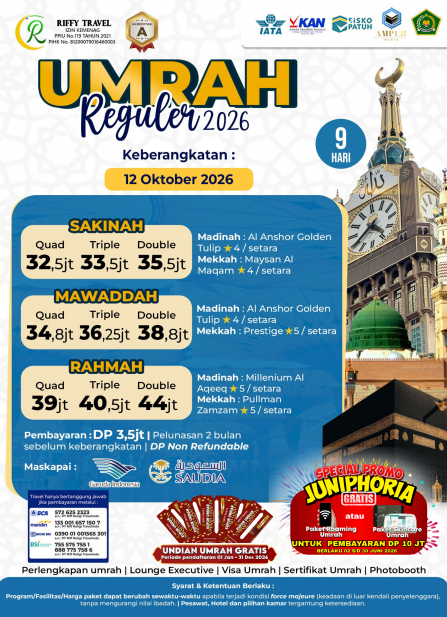 UMRAH REGULER 9 H - DIRECT - MAWADDAH - OKTOBER 2026