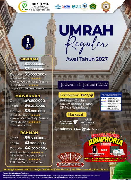 UMRAH REGULER 9H SAKINAH - AWAL TAHUN 2027