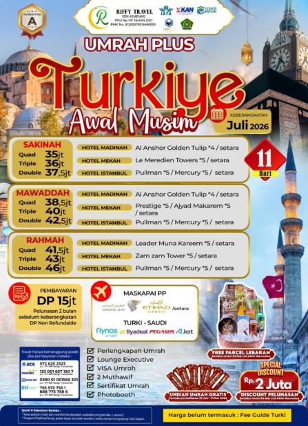 UMRAH PLUS TURKEY MAWADDAH 11 HARI - AWAL MUSIM