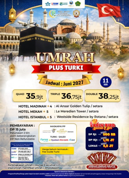 UMRAH PLUS TURKEY 11 H - JUNI 2027