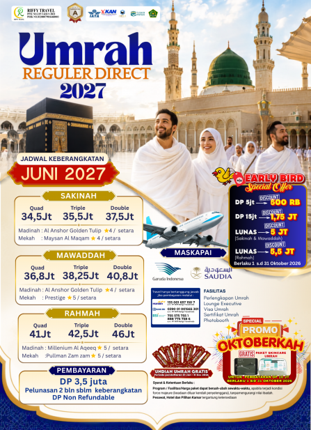UMRAH REGULER 9 H - DIRECT - SAKINAH - JUNI 2027