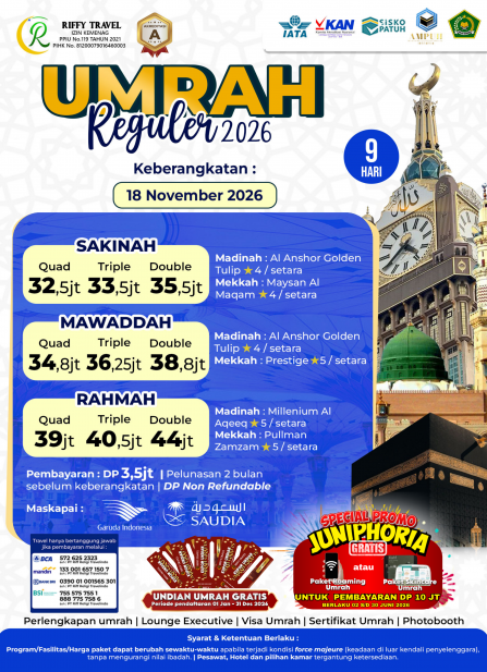 UMRAH REGULER 9 H - DIRECT - MAWADDAH - NOVEMBER 2026