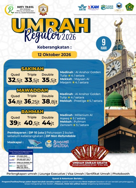UMRAH REGULER 9 H - DIRECT - RAHMAH- OKTOBER 2026