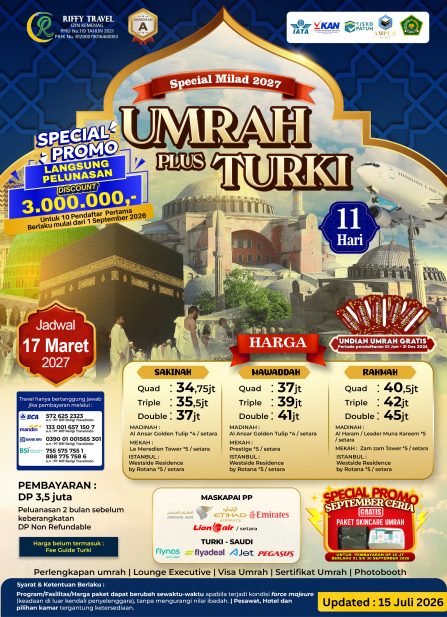 UMRAH PLUS TURKEY MILAD 11H - RAHMAH (17 MARET 2027)