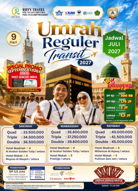 UMRAH REGULER 9 H - TRANSIT - RAHMAH - (JULI 2027 )