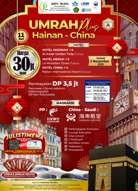 UMRAH PLUS HAINAN CHINA 11 HARI - NOVEMBER 2026