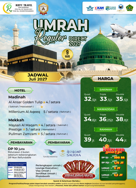 UMRAH REGULER 9 H - DIRECT - MAWADDAH - JULI 2027
