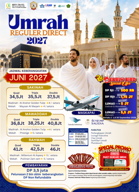 UMRAH REGULER 9 H - DIRECT - MAWADDAH - JUNI 2027