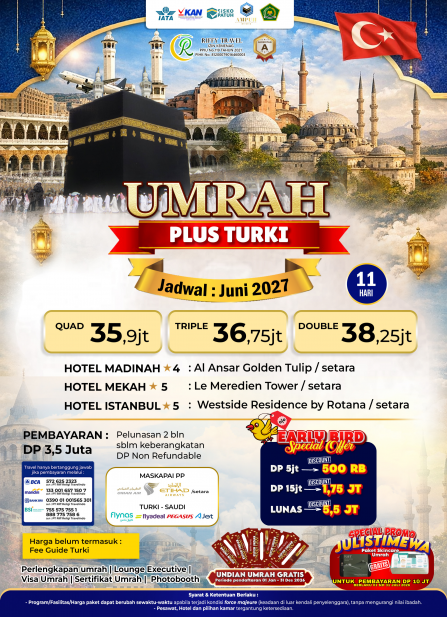 UMRAH PLUS TURKEY 11 H - JUNI 2027