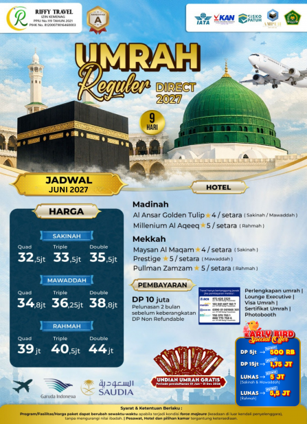 UMRAH REGULER 9 H - DIRECT - RAHMAH - JUNI 2027