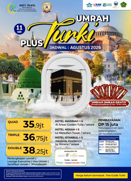UMRAH PLUS TURKEY SAKINAH 11 HARI - AGUSTUS 2026