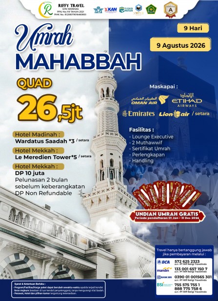 UMRAH MAHABBAH 9 H (AGUSTUS 2026)