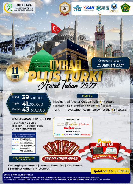UMRAH PLUS TURKEY 11 HARI - JANUARI 2027
