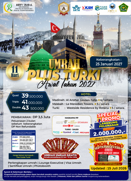 UMRAH PLUS TURKEY 11 HARI - JANUARI 2027