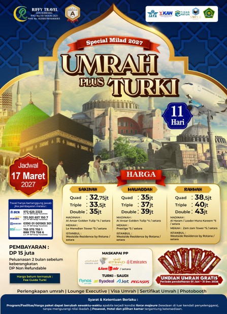 UMRAH PLUS TURKEY MILAD 11H - RAHMAH ( MARET 2027)