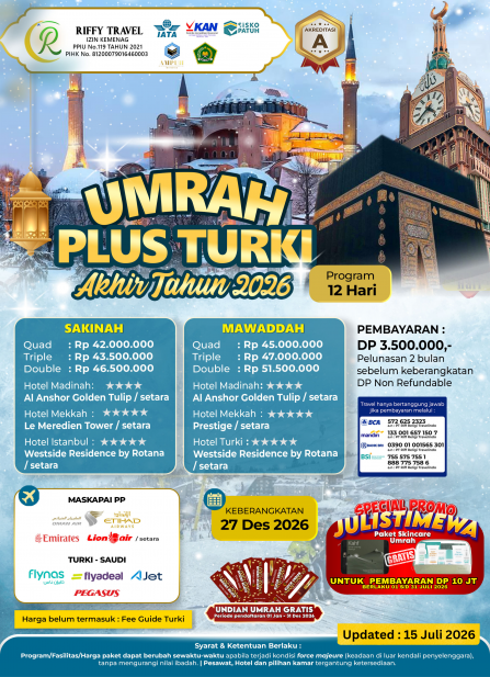 Umrah Plus Turkey 12 Hari - Mawaddah - Akhir Tahun 2026