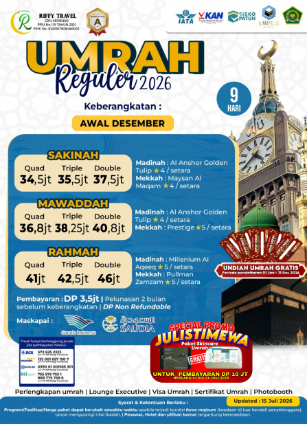 UMRAH REGULER 9 H - DIRECT - MAWADDAH - DESEMBER 2026