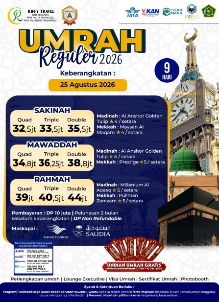UMRAH REGULER 9 H - DIRECT - RAHMAH - AGUSTUS 2026