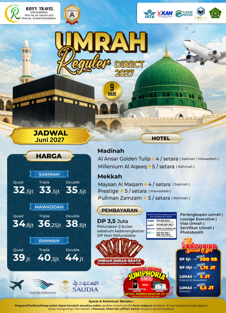 UMRAH REGULER 9 H - DIRECT - RAHMAH - JUNI 2027