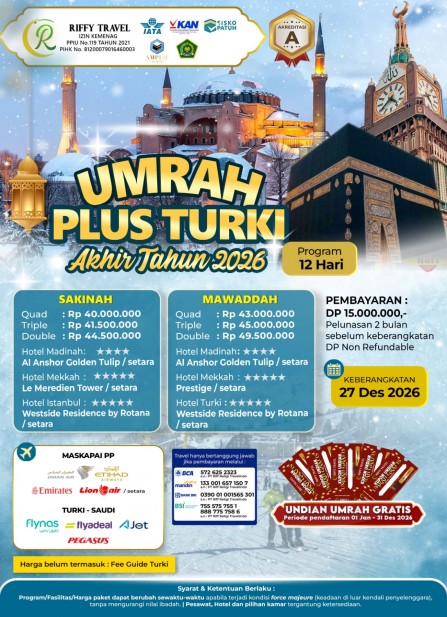 UMRAH PLUS TURKEY SAKINAH 12 H - AKHIR TAHUN