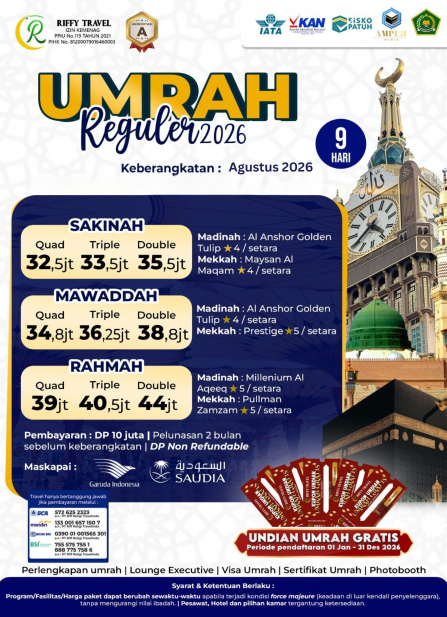 UMRAH REGULER 9 H - DIRECT - MAWADDAH - AGUSTUS 2026